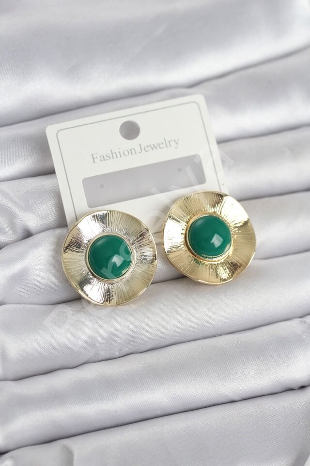 Vintage Model Yeşil Gold Renk Pirinç Kadın Küpe