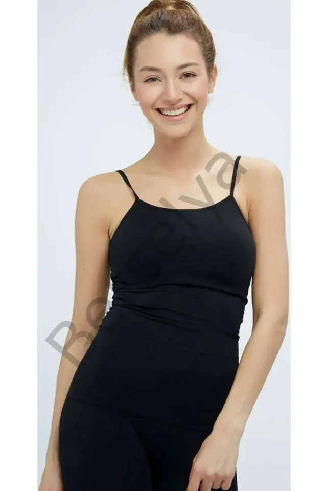 Elite Life Kadın İp Askılı İz Yapmaz Uzun  Atlet 846 L-XL - SİYAH