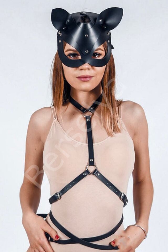 Maskeli Özel Tasarım Fantazi Deri Harness Seti 1123