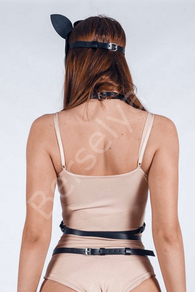 Maskeli Özel Tasarım Fantazi Deri Harness Seti 1123