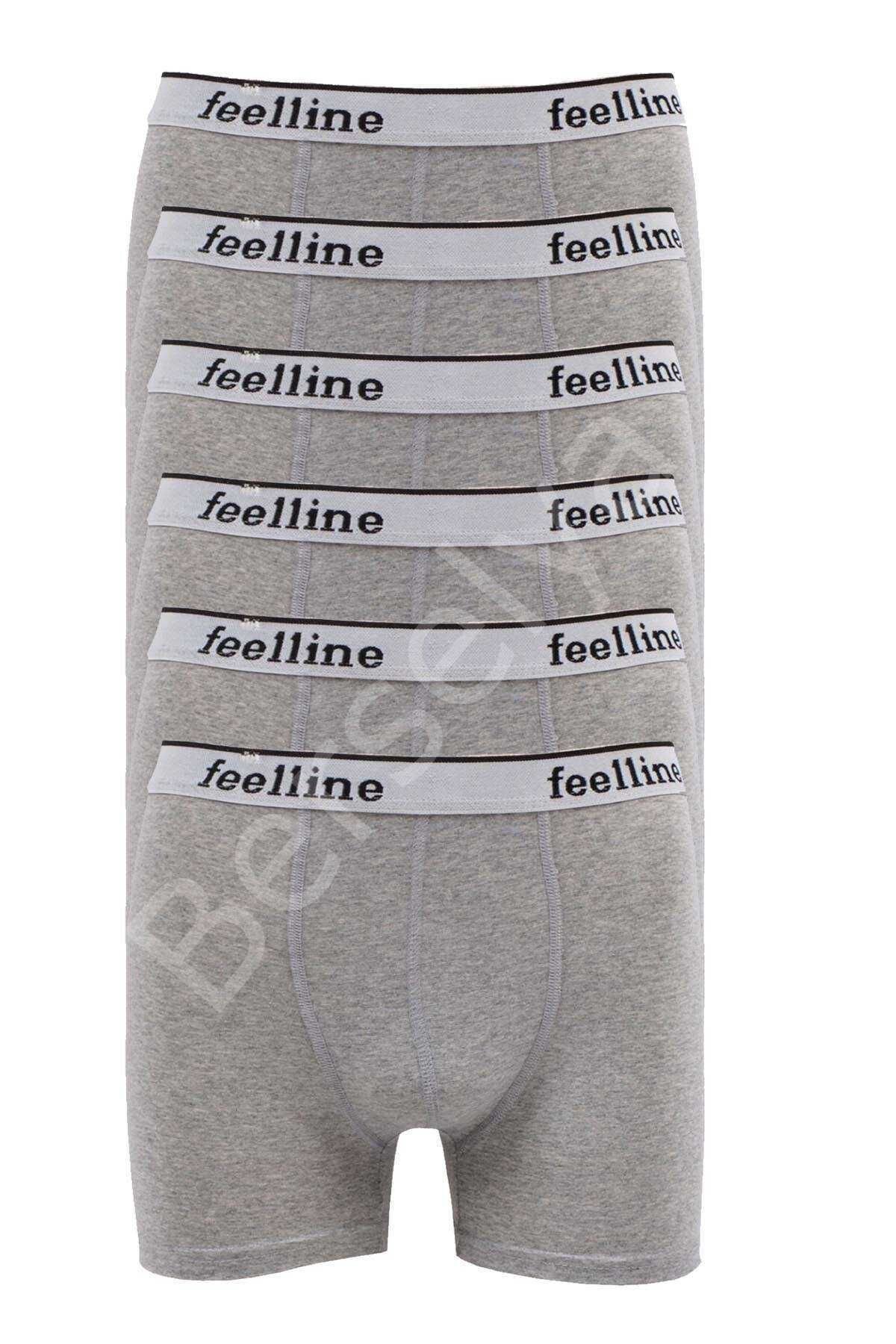 6 Adet Feelline Gri Pamuklu Doğal Likralı Erkek  Boxer