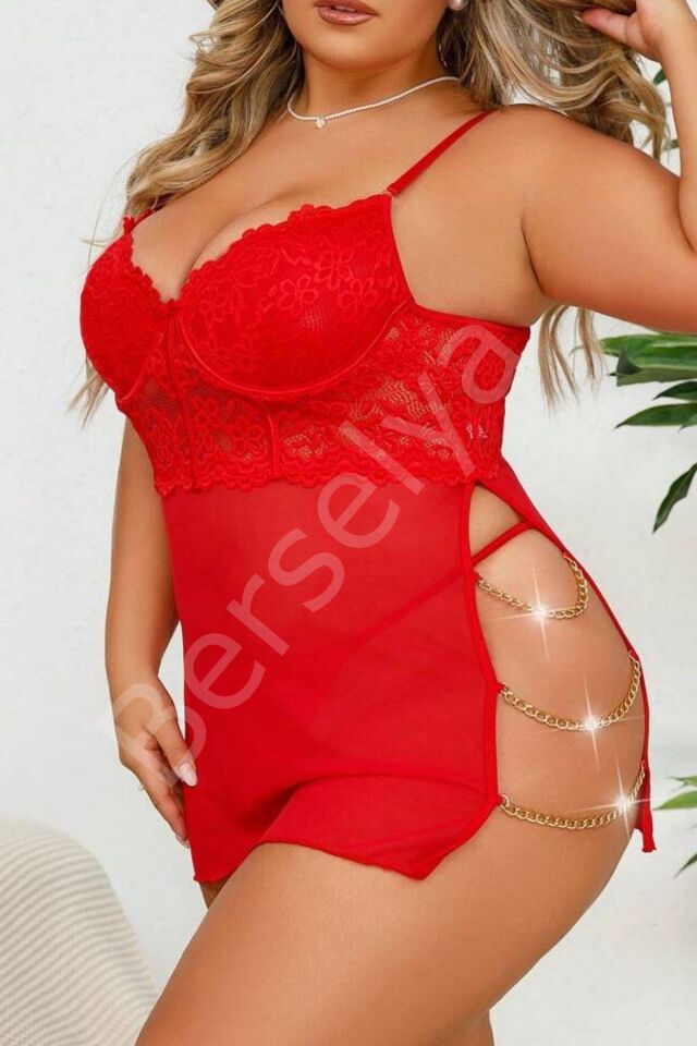 Kırmızı Özel Tasarım Zicir Aksesuarlı Gecelik 15576