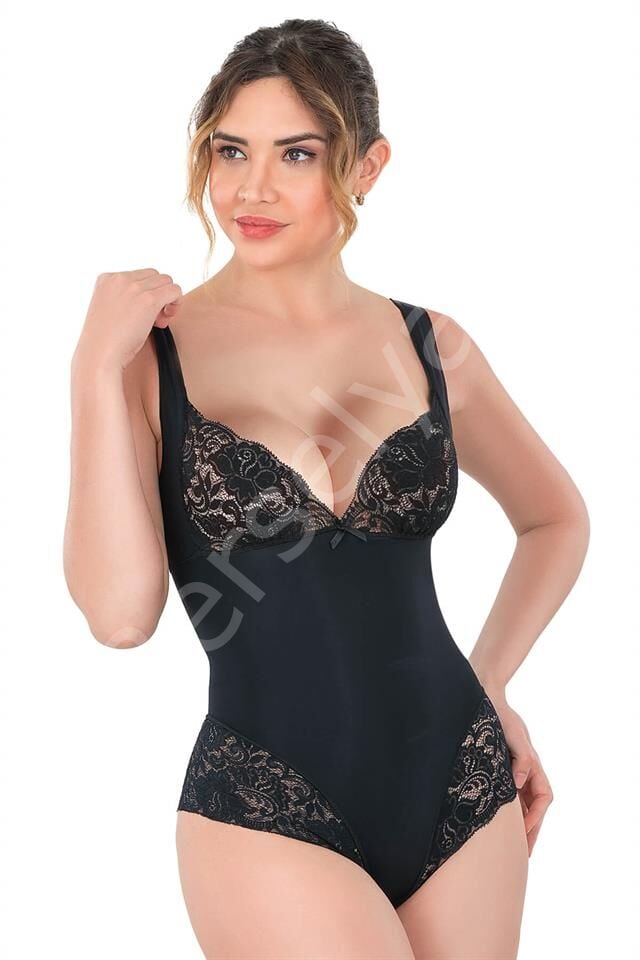 Siyah Emay 2947 Dantelli Agraflı Body Korse