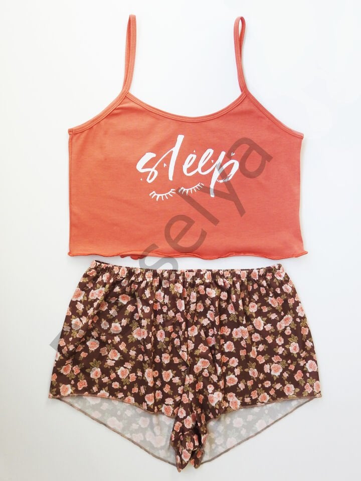 Çiçek Desenli Baskılı Şort Takım
