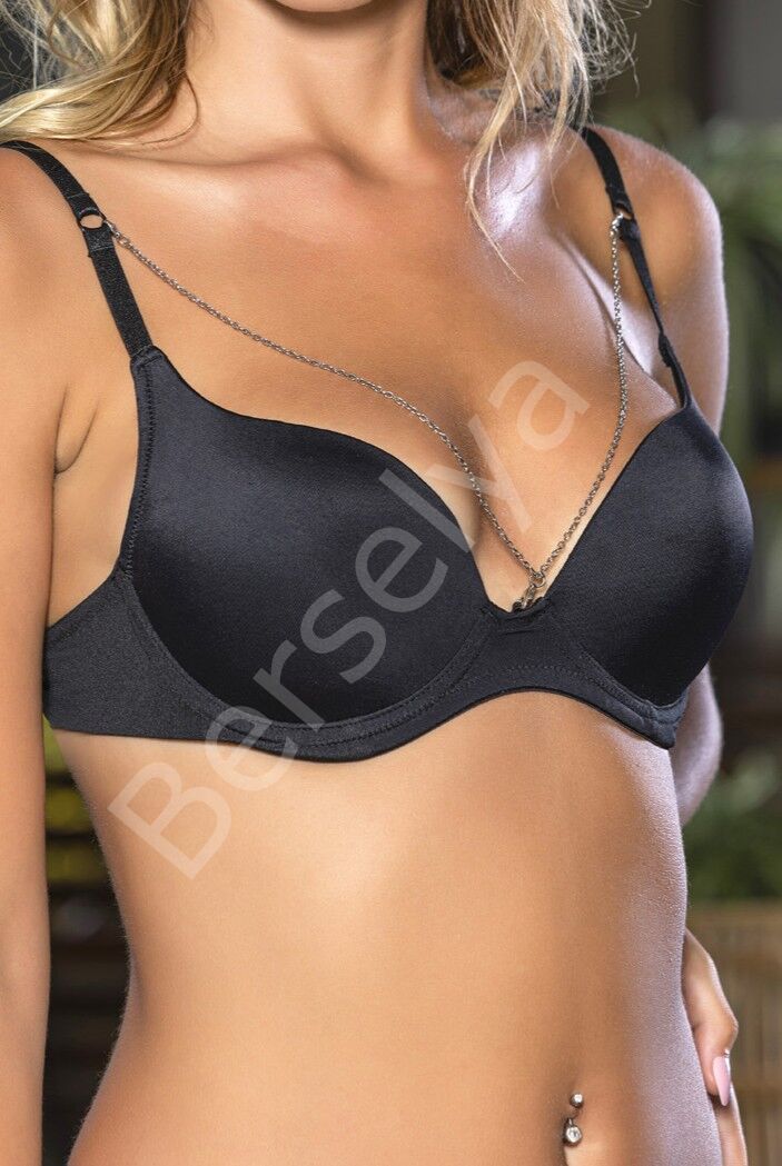 Günlük Kullanıma Uygun siyah Zincir Aksesuarlı Yarım Push-up Sütyen,destekli, Düşük Dekolte Uyumlu