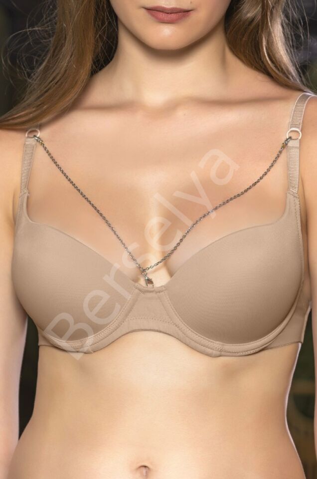 Günlük Kullanıma Uygun Ten Zincir Aksesuarlı Yarım Push-up Sütyen,destekli, Düşük Dekolte Uyumlu
