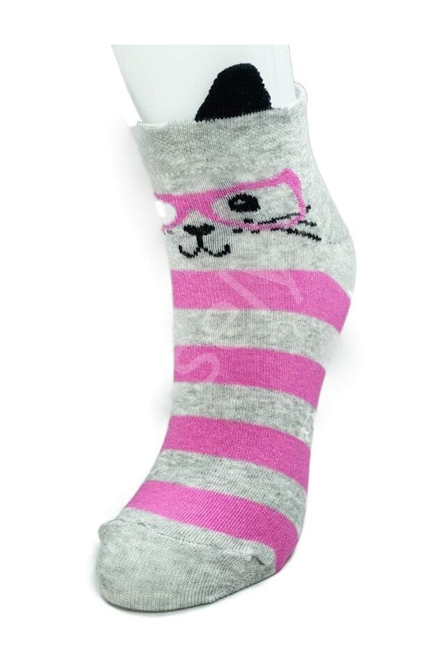 3 Çift Kedi Temalı 3 Boyut Kulaklı Pamuklu Esnek Kadın Bilek Çorap