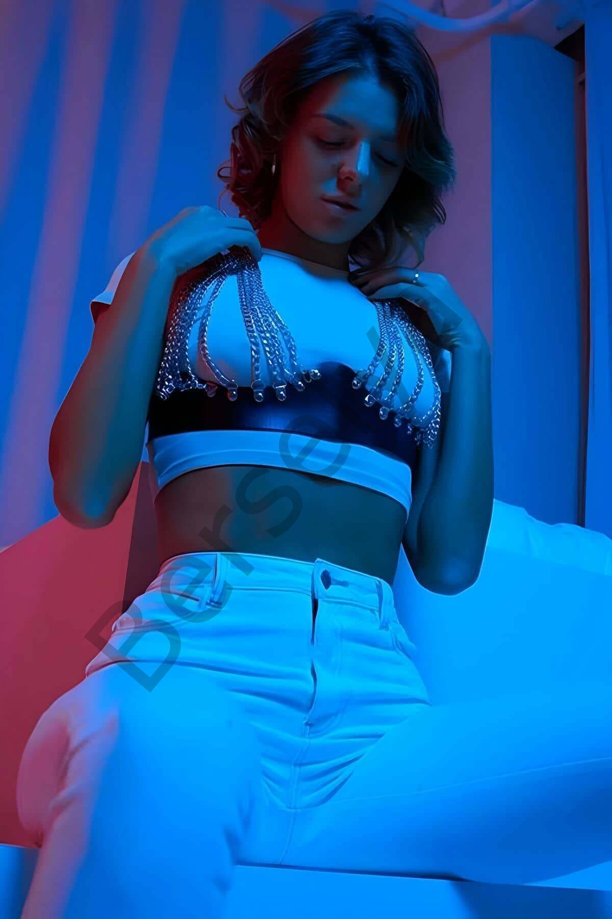 Zincir Detaylı Şık Deri Korse Kemer, Deri Zincirli Elbise Aksesuarı - Brf879