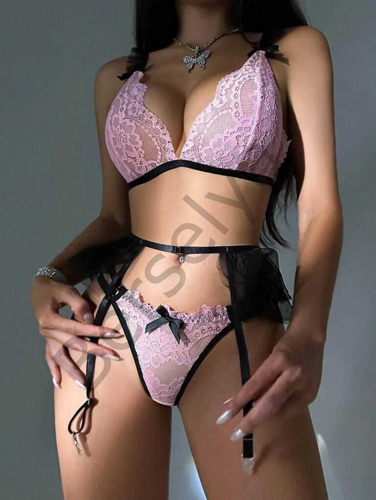 Siyah Pembe Jartiyer  Fantazi 5'li Takım 2073