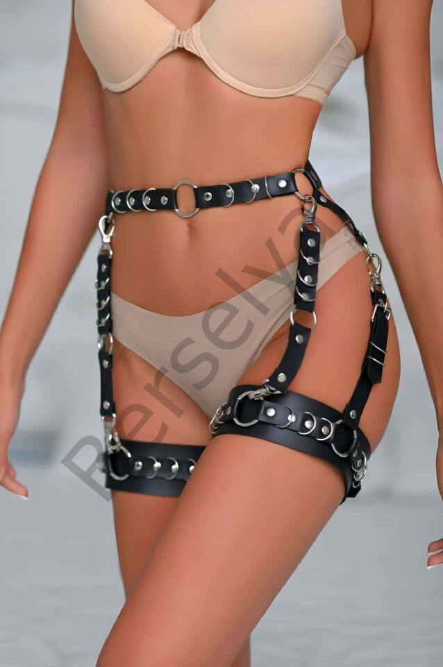 Halka Detaylı Şık Deri Jartiyer Harness - Brf1047