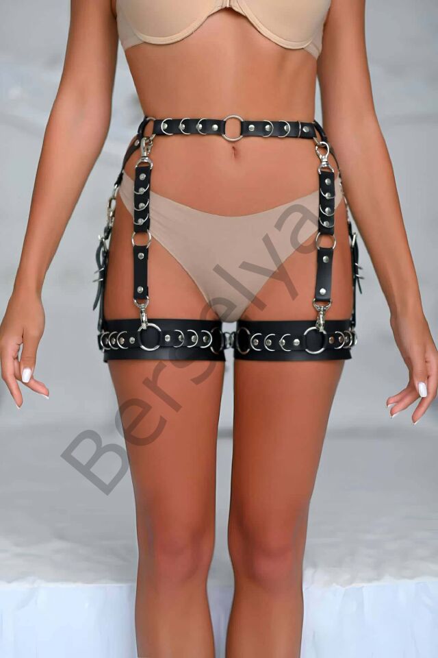 Halka Detaylı Şık Deri Jartiyer Harness - Brf1047