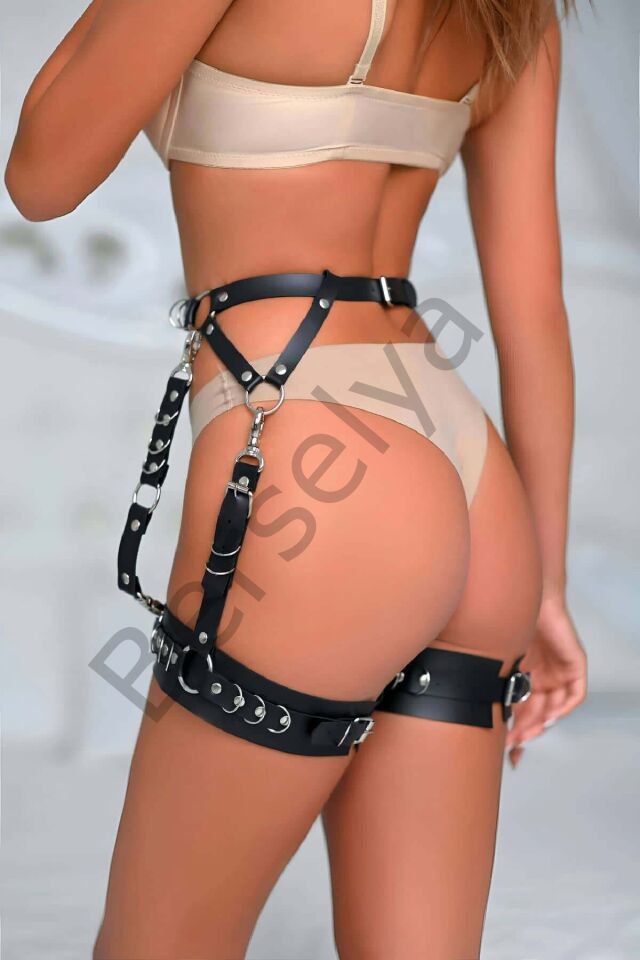 Halka Detaylı Şık Deri Jartiyer Harness - Brf1047