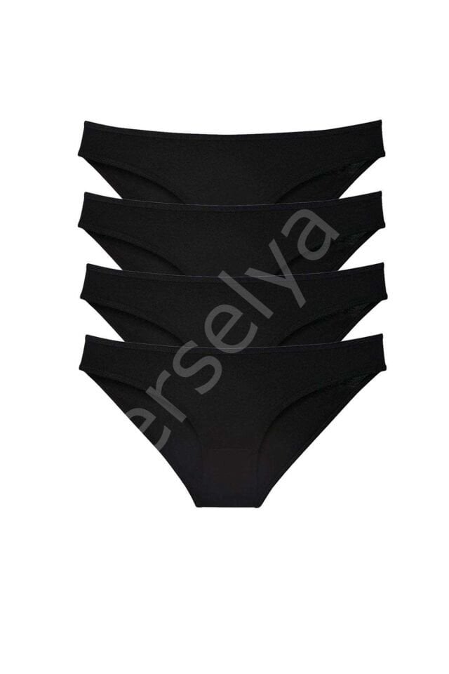 4 Adet Süper Eko Set Likralı Kadın Slip Külot Siyah