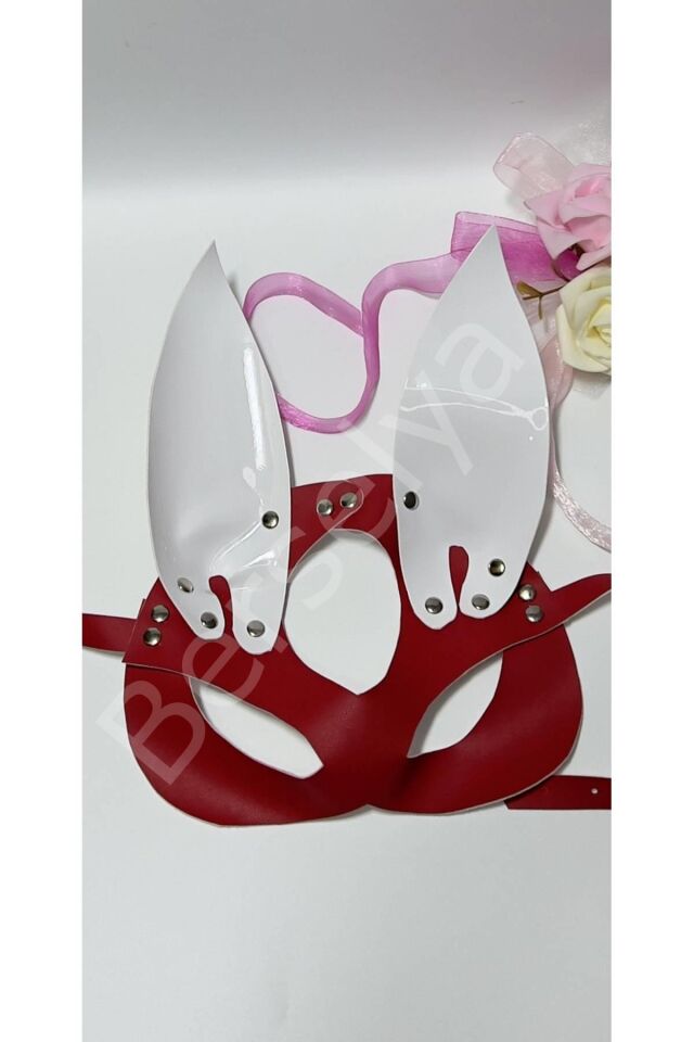 Kırmızı/beyaz Tavşan Kulaklı Deri Sexi Maske 800489