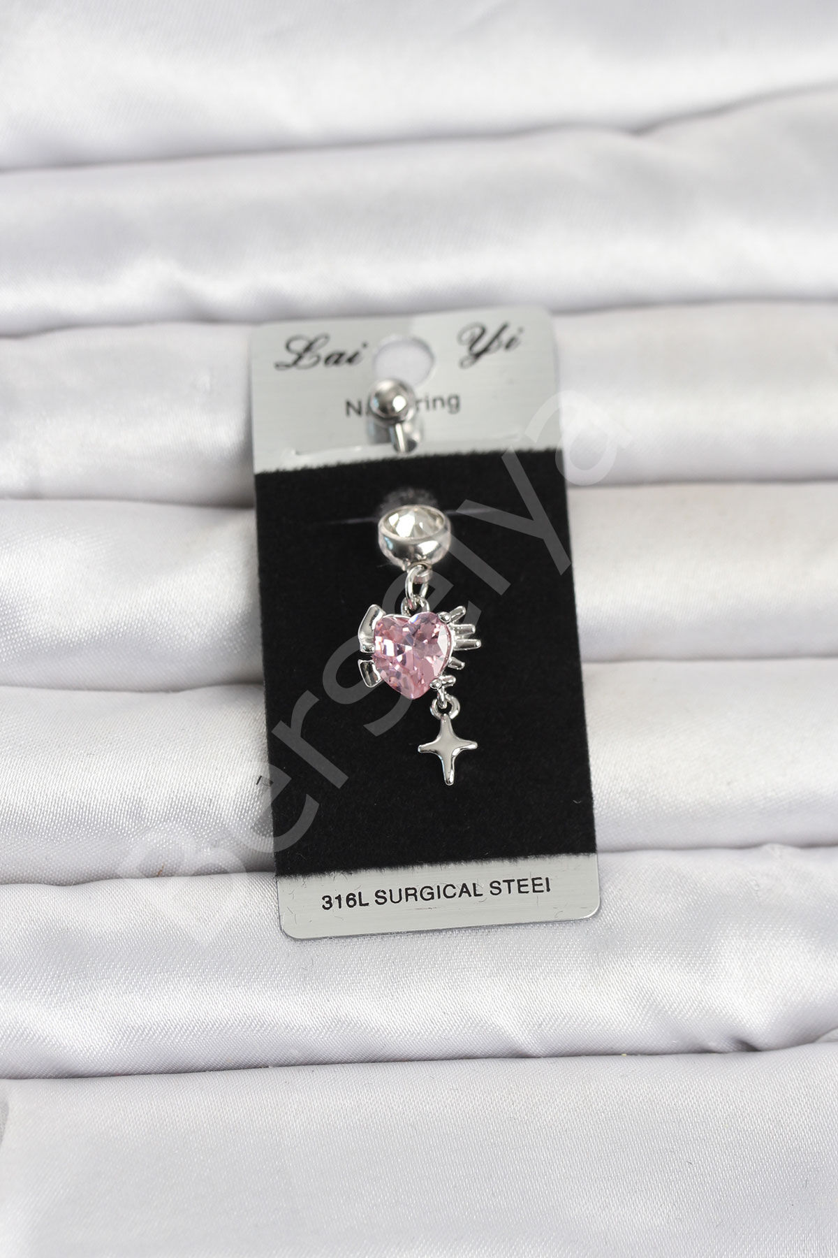316L Cerrahi Çelik Pembe Zirkon Taşlı Model Göbek Piercing