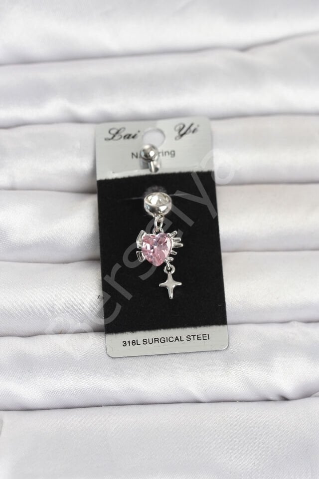 316L Cerrahi Çelik Pembe Zirkon Taşlı Model Göbek Piercing