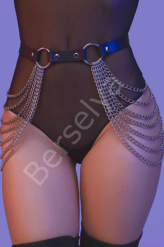 Bele Bağlamalı Zincirli Deri Fantazi Harness 1140