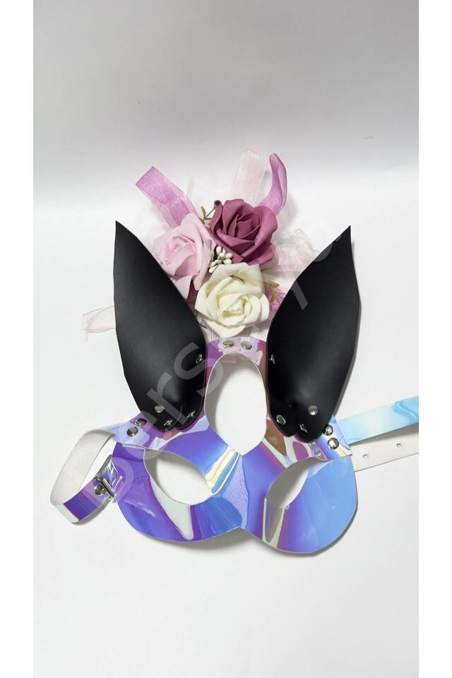 Gümüş/siyah Tavşan Kulaklı Deri Maske 800487