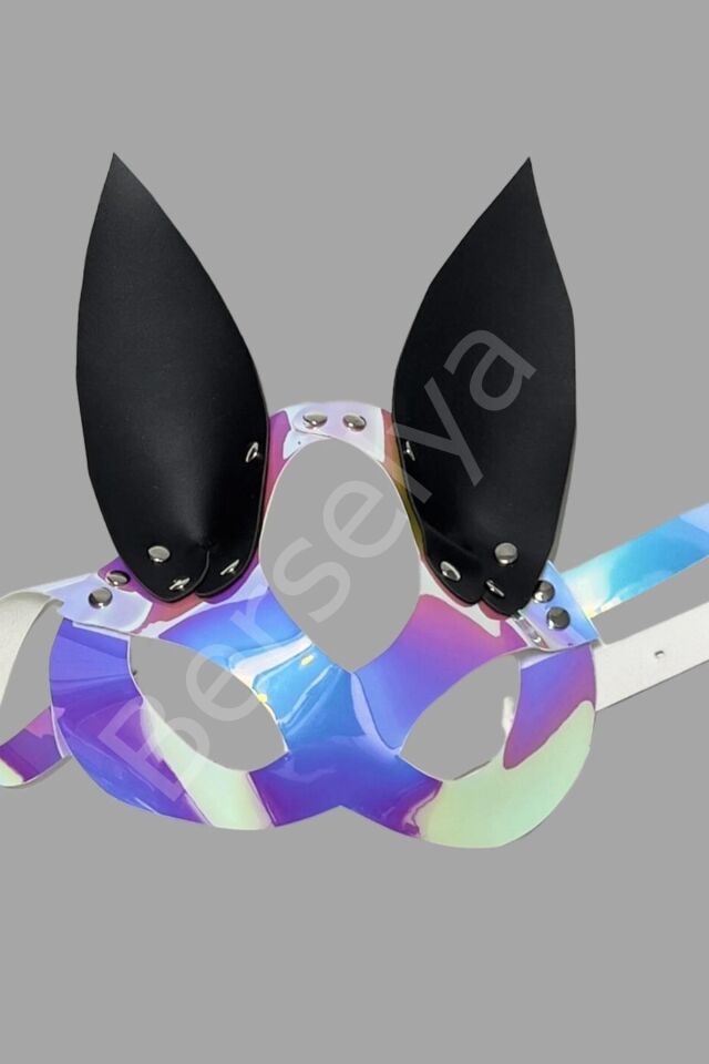Gümüş/siyah Tavşan Kulaklı Deri Maske 800487