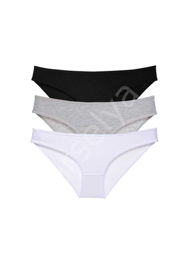 3 Adet Süper Eko Set Likralı Kadın Slip Külot Siyah Gri Beyaz