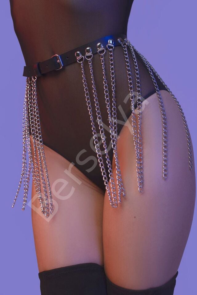 Bele Bağlamalı Zincirli Deri Fantazi Harness 1143