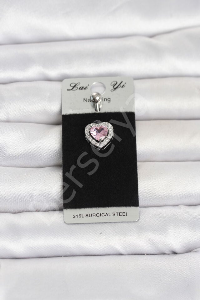 316L Cerrahi Çelik Pembe Kalp Model Göbek Piercing