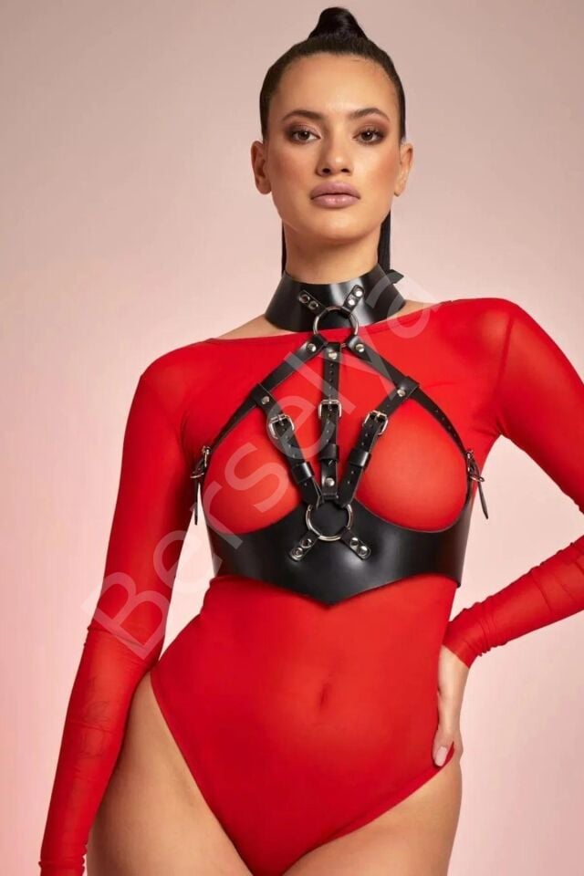 Siyah Deri Fantazi Sütyen Harness Gd-2195