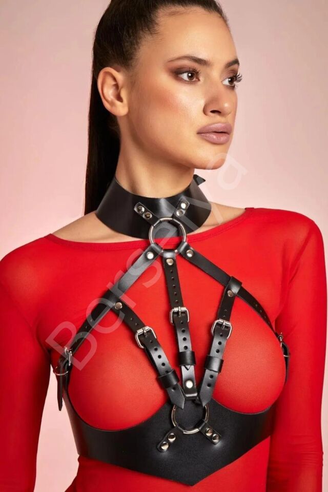Siyah Deri Fantazi Sütyen Harness Gd-2195