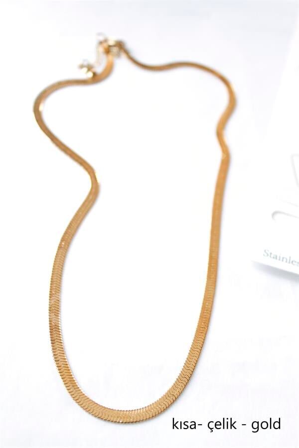 Kısa İtalyan Çelik Kolye-45 CM - Altın Altın