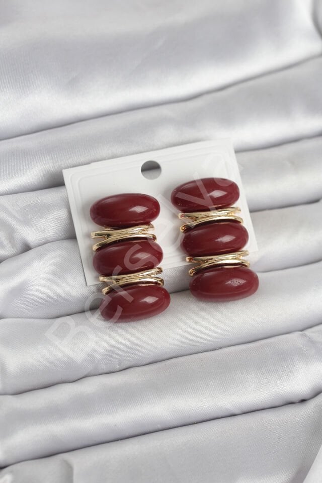 Bordo Vintage Model Gold Renk Kadın Küpe