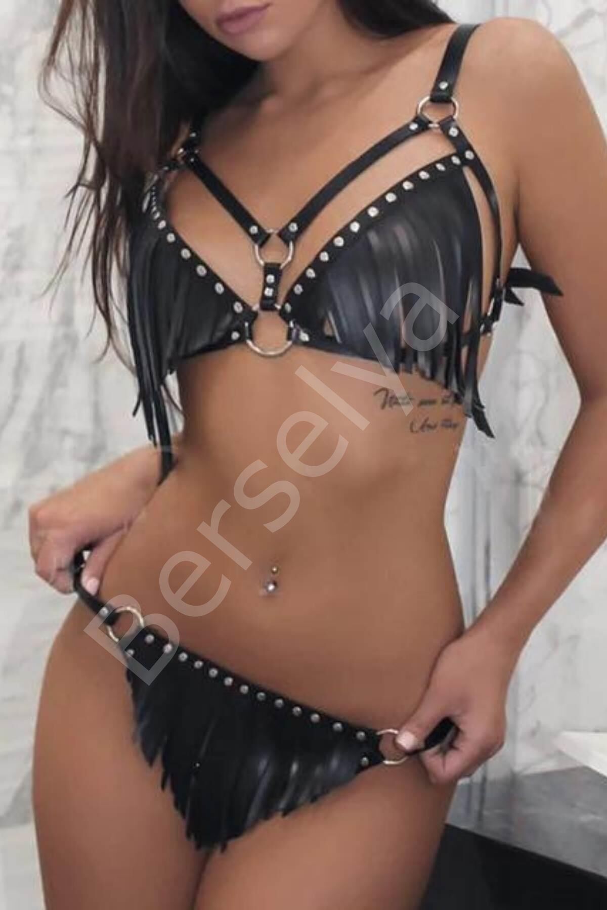 Siyah Deri Püsküllü Harness Takım Gd-2142s