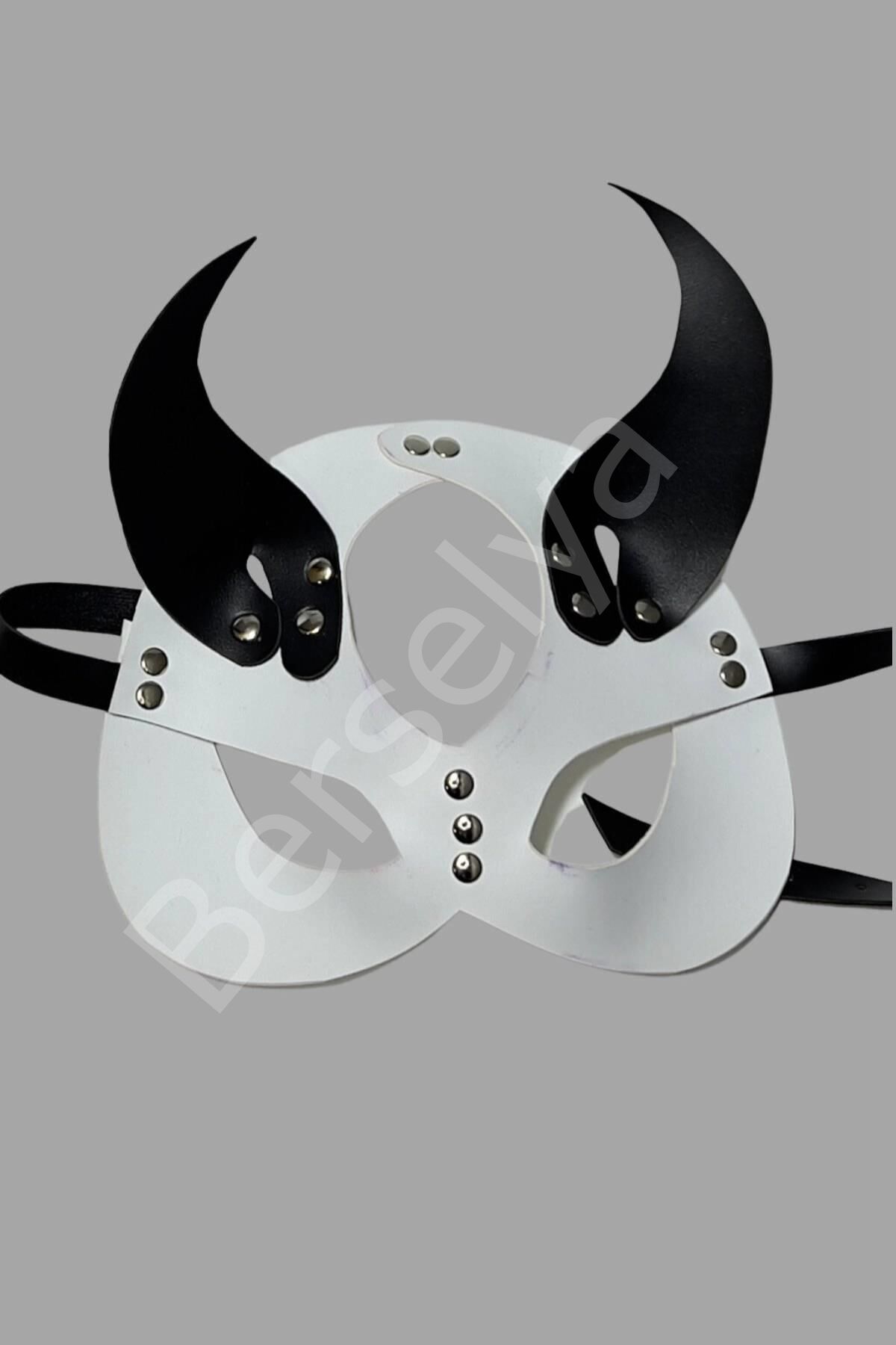Siyah/beyaz Şeytan Kulak Deri Sexi Maske 800467