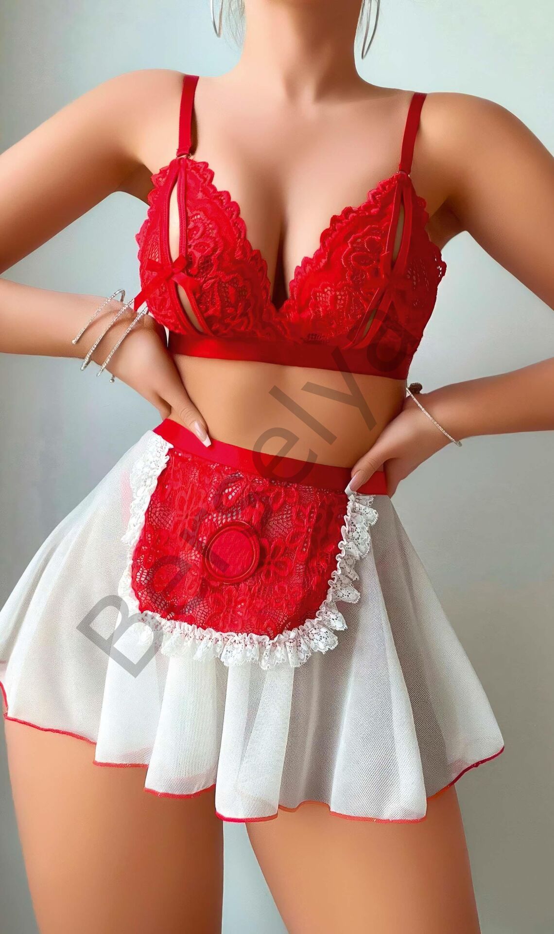 Kırmızı Puantiye Etekli Kadın Fantazi Kostüm 3819