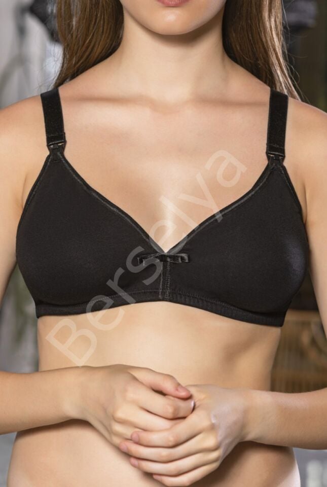 Siyah Anne İçin Konforlu Emzirme Sütyeni,pamuklutelsiz,süngersiz, Mom Bra
