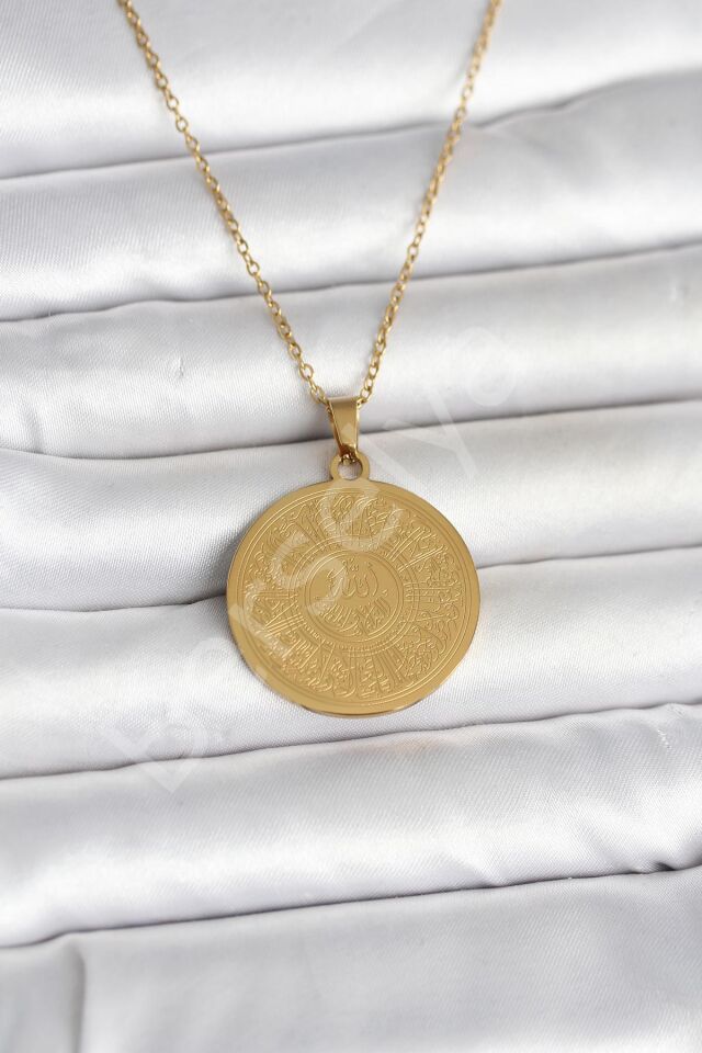 316L Çelik Gold Renk Ayetel Kürsi Yazılı Kolye