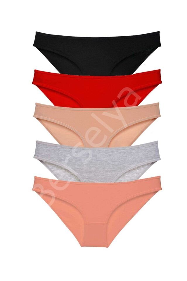 5 adet Süper Eko Set Likralı Kadın Slip Külot Siyah Kırmızı Ten Gri Pudra M