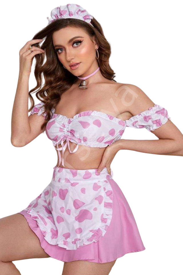 Kadın Fantezi Hizmetçi Kostümü Harness Erotik Kıyafet 20031 Pembe