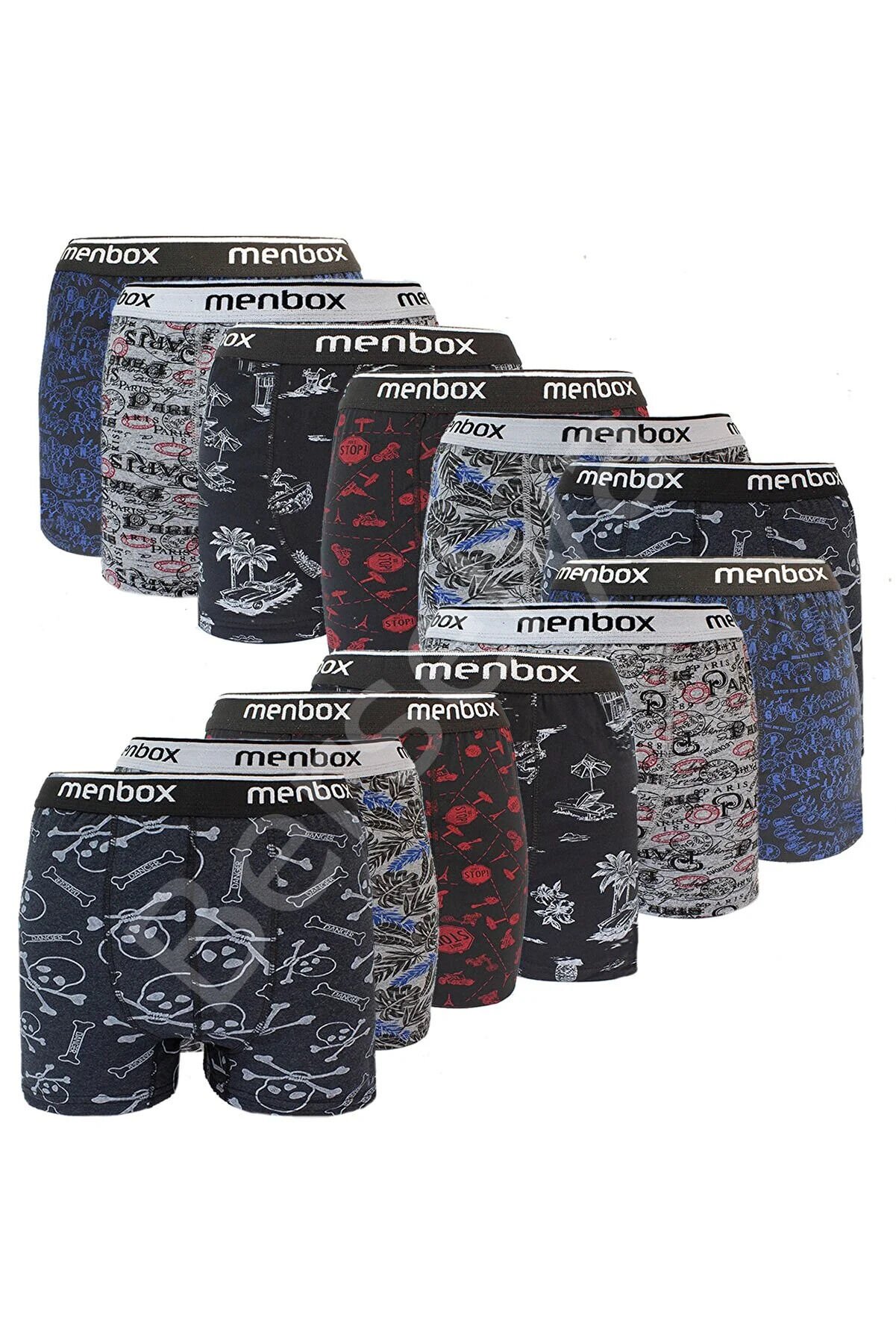 12 Adet Likralı Erkek  Boxer Karışık Desenli Pamuklu