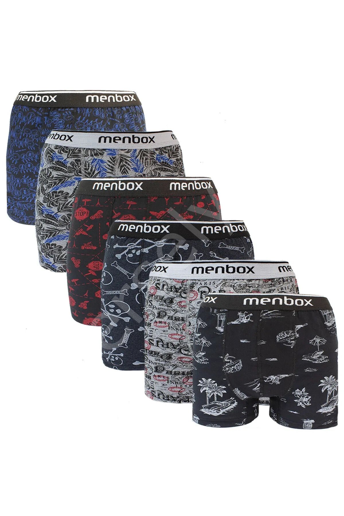 6 Adet Likralı Erkek  Boxer Karışık Desenli Pamuklu