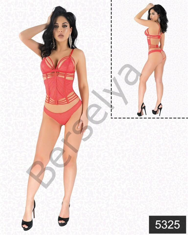 Kırmızı Simli Dantel Büstiyer Takım