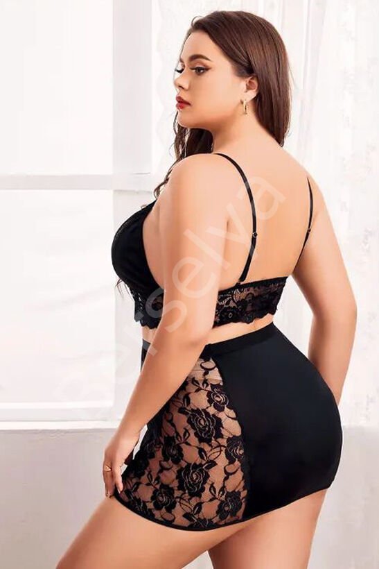 Kadın Siyah Büyük Beden Dantelli Fantezi Gecelik 3489