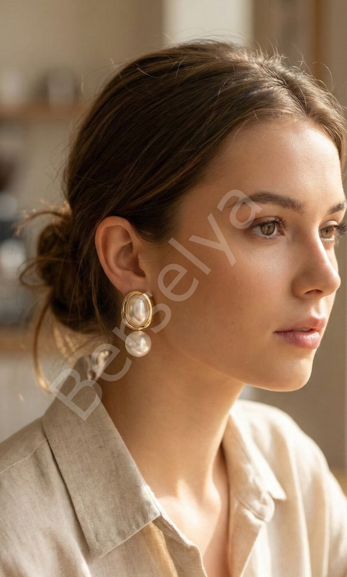 Pirinç Gold Renk Model İncili Kadın Küpe