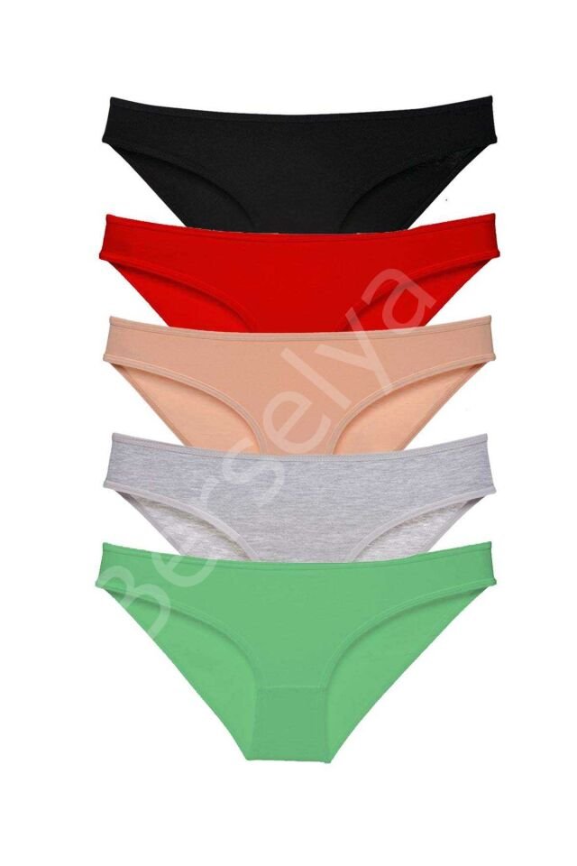 5 adet Süper Eko Set Likralı Kadın Slip Külot Siyah Kırmızı Ten Gri Yeşil M