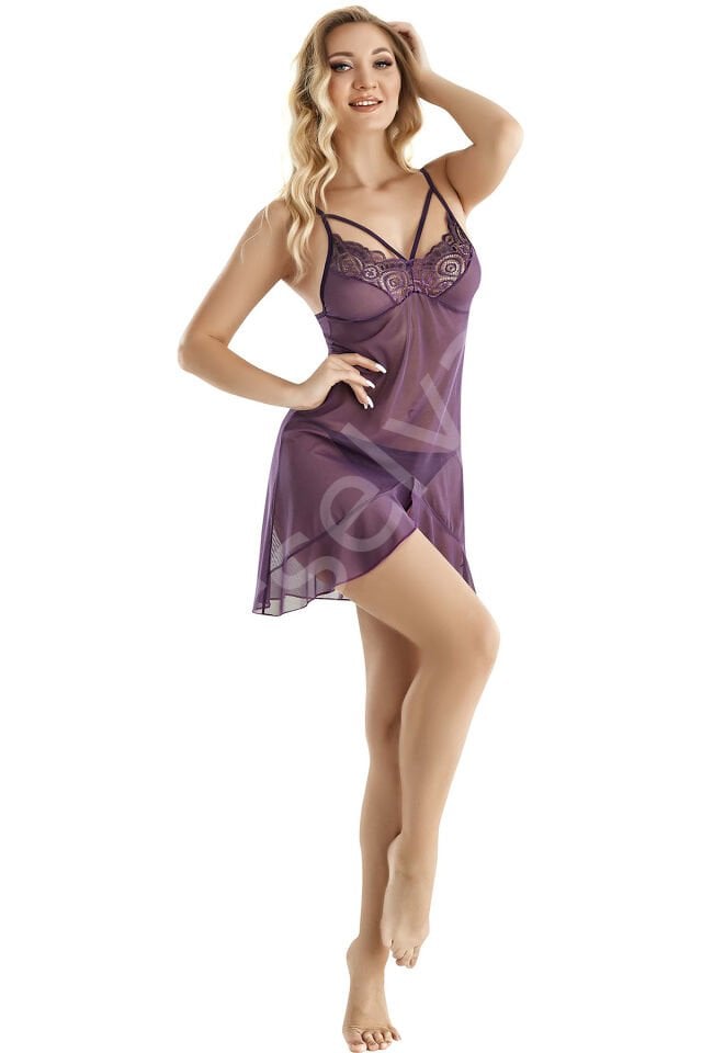 Bralet Seksi Gecelik Sabahlık Takım Mor  9074