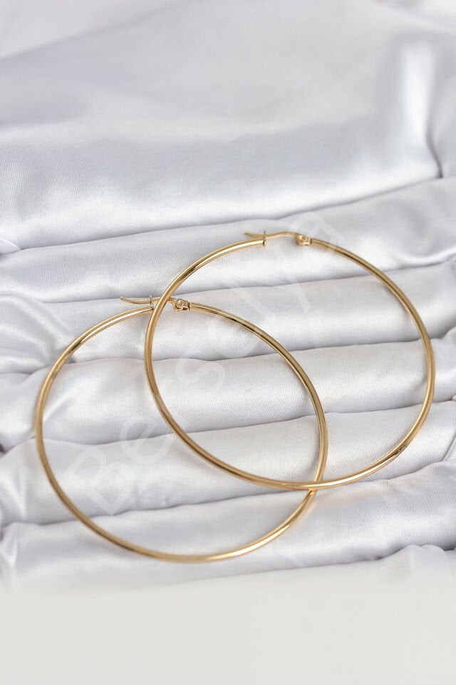 316L Çelik Gold Renk 70 mm Kadın Halka Küpe