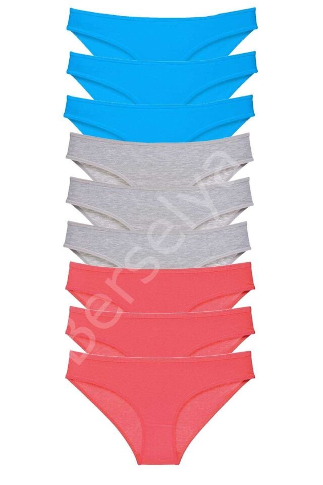 9 adet Süper Eko Set Likralı Kadın Slip Külot Fuşya Gri Mavi L