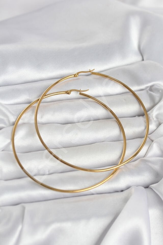 316L Çelik Gold Renk 80 mm Kadın Halka Küpe