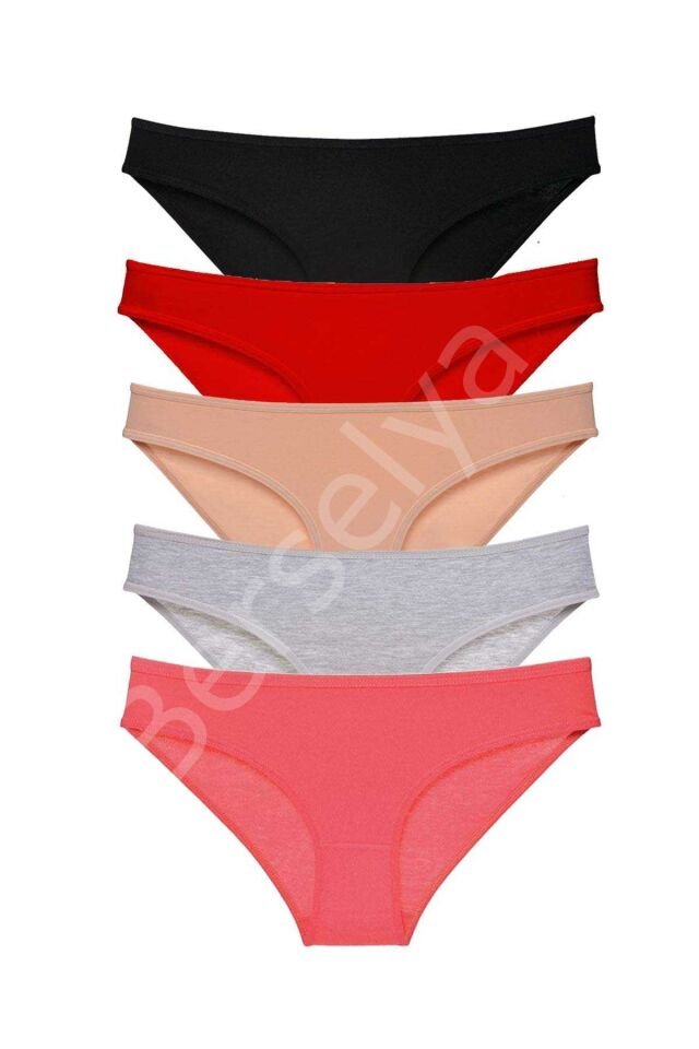 5 adet Süper Eko Set Likralı Kadın Slip Külot Siyah Kırmızı Ten Gri Fuşya S