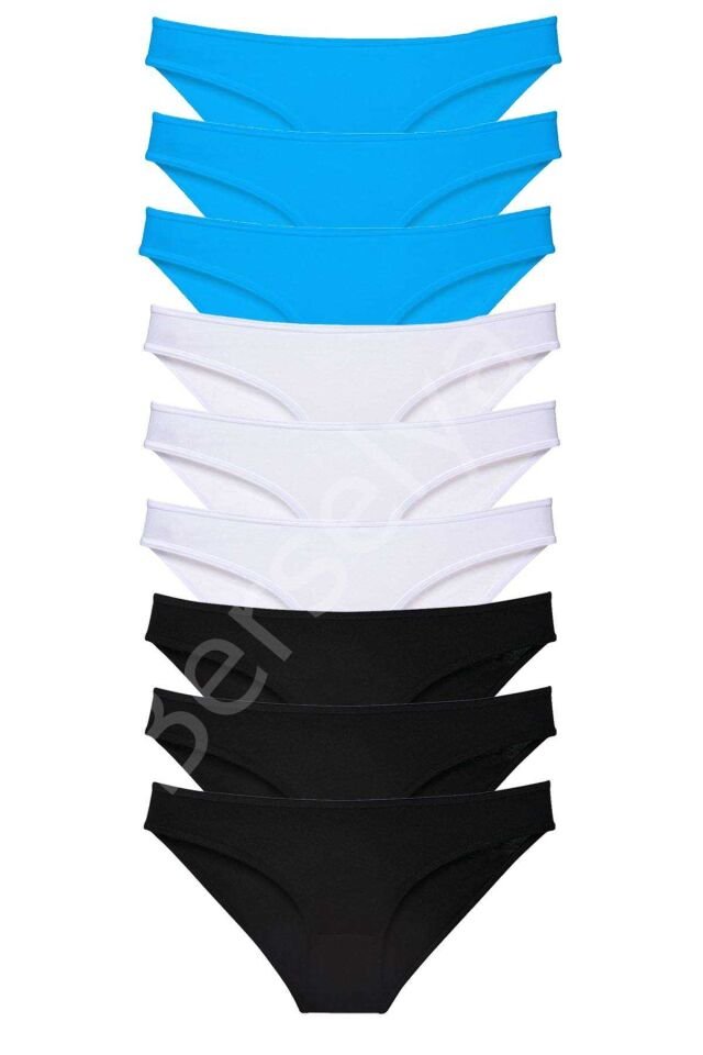 9 adet Süper Eko Set Likralı Kadın Slip Külot Siyah Beyaz Mavi