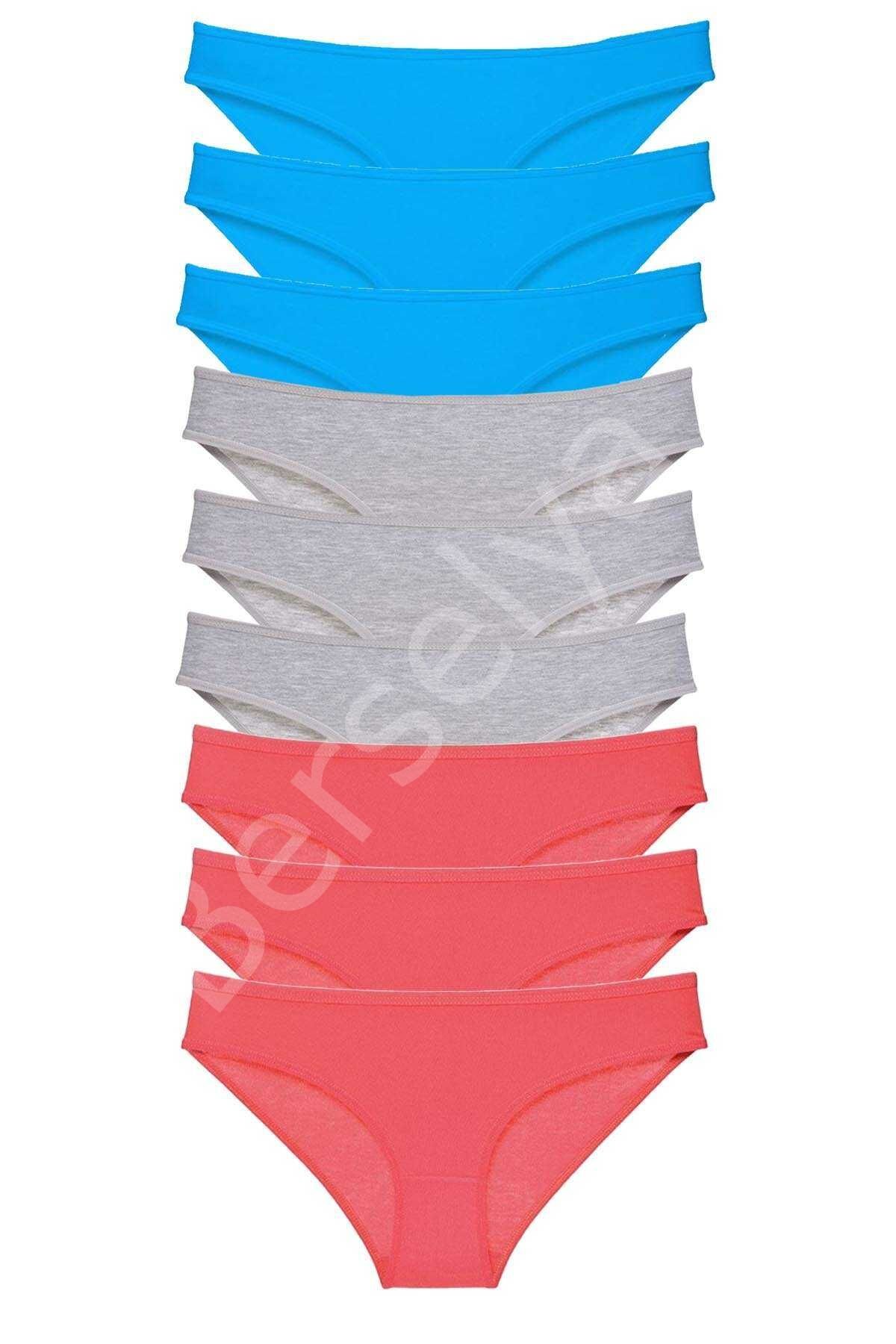 9 adet Süper Eko Set Likralı Kadın Slip Külot Fuşya Gri Mavi XL
